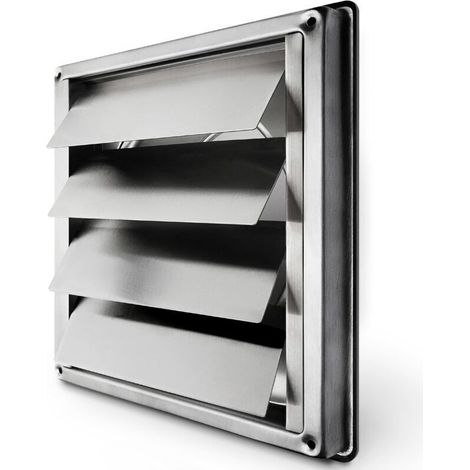 Grille Ventilation 150 Mm Grille Inox Anti-Retour À Lamelles Mobiles Fermeture Automatique Grille De Hotte Résistant Aux Intempéries/Mesure Carrée 184X184Mm / Aeration Inox (1/5)