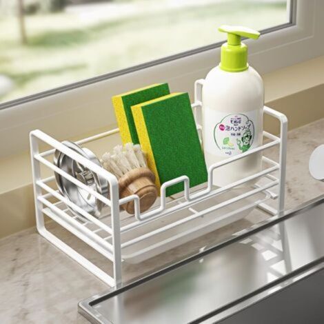 Spülbecken-Organizer, multifunktionales Regal mit Abtropffläche, effiziente Abtropffläche, weiß, staubabweisend, modernes und elegantes Design (1/5)