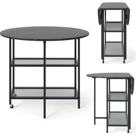 Tavolo pieghevole rotondo 100 x 100 x 80 cm per 2-4 persone con pratico spazio portaoggetti e rotelle bloccabili in metallo nero 200014102
