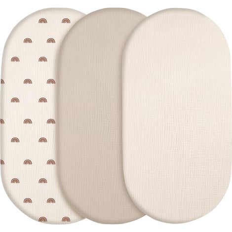 Set da 3 Lenzuola con Angoli in Mussola 80x40 cm, Lenzuola con Angoli per Culla, Lenzuola con Angoli in Cotone 100% per Materassi Ovali, Clessidra e Rettangolari, 70x35 78x36 80x40 cm, Arcobaleno (1/5)