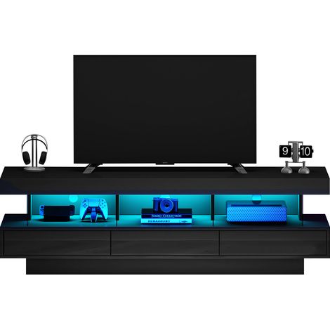 Meuble TV de 160 cm,avec LED RVB,Brillant,Design Moderne pour Le Salon,160 x 38 x 50 cm,Noir (1/5)
