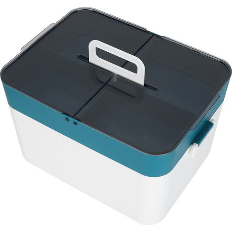 Boîte de rangement double étage organiseur de bureau en plastique grand format compartimenté anti-poussière bac de tri pour fournitures (1/5)
