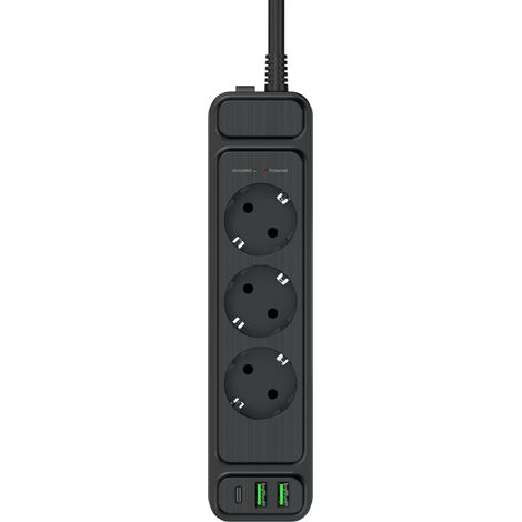 Multiprise EU TOPREK TP-FD3U3E-PD avec câble 2 m, 3 prises, USB+Type-C PD 20W, 4000W, protection surcharge