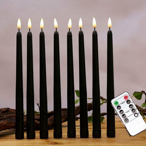 Set of 8 electric candles with remote control for decoration, works with batteries (not included), 2.128cm, black. (1/5)