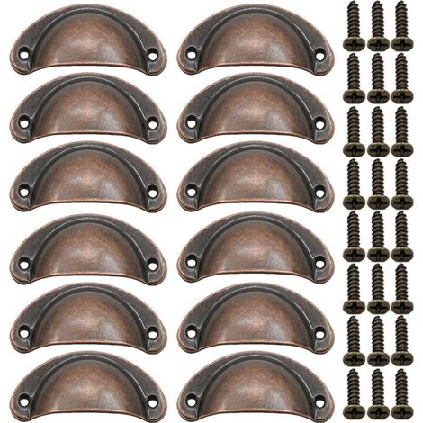 Poignée de meuble vintage en forme de coquillage, 12 pièces, finition bronze rouge, pour armoires, tiroirs et placards (1/5)