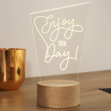 Lampe LED de Table en Bois de Hêtre et Plexiglas Enjoy Your Day Câble USB 150cm - PANGIVO (1/5)
