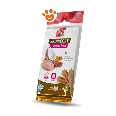 Farmina Dog Snack Dental Treat N&D Quinoa Skin&Coat Quaglia Mini - Confezione 60 Gr - Snack