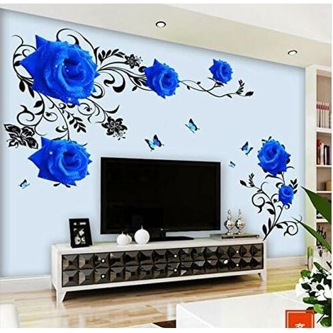 Wall Sticker Blue Roses Tendril XL Flowers Wall Stickers Wall Decals Living Room Bedroom Deco Wall Decal Decor (1/5)