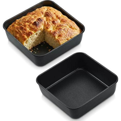 2 Pièces Plat a Gratin Carré, 16 ×16 × 5cm Moule à Gâteau Carré en Acier Inoxydable, Plats à Four avec Revêtement Antiadhésif, Plat a Gratin pour Lasagnes, Gâteaux, Brownie(Noir) (1/5)