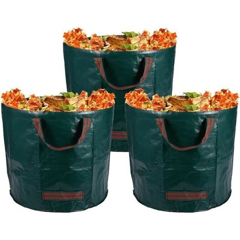 3 Sacs à déchets de jardin avec poignées PP Réutilisable Sacs de stockage de feuilles de jardin Poubelle à feuilles Organisateur de déchets de cour de pelouse
