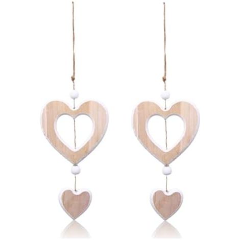2Stück Fensterdeko Hängend Holz Dekoherz Fensterdeko Dekoanhänger,Herz Deko Holz Anhänger Hängende,Deko Herzen zum Aufhängen,Holzherzen Hängedeko Fenster Deko Hängen für Hochzeit/Wohnzimmer Dekohänger