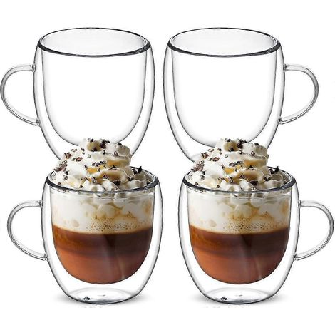 Ensemble de tasses en verre à double paroi avec anse, tasse à café en verre, couche isolante, verre transparent AC (1/5)