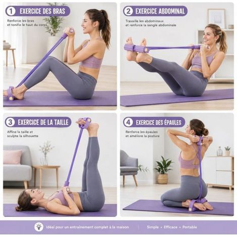 Bande De Résistance - 6 Tubes Avec Pédale Et Poignées Antidérapantes - Pour Entraînement Maison Fitness Pilates Rééducation - 1 Pièce (1/5)