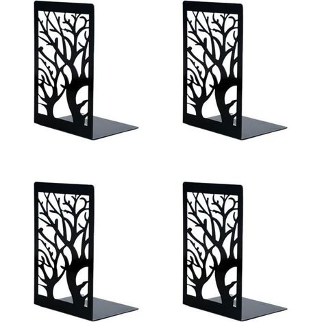 Serre-livres antidérapants en métal, lot de 4 (2 paires), noir mat, pour étagères, bureau, maison, école, bibliothèque (1/5)
