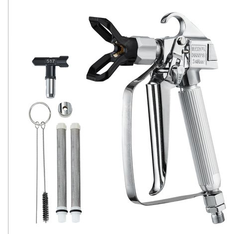 VEVOR Pistolet pulverisateur de peinture sans air, haute pression 248 bar, avec embout 517, kit a joint pivotant, avec filtres, aiguille de nettoyage et brosse, pour machine de pulverisation sans air
