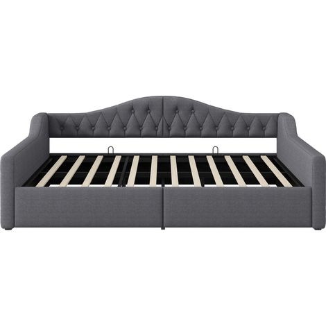 Gepolstertes Himmelbett 140x200 cm grau mit LED und Bettkasten (1/5)