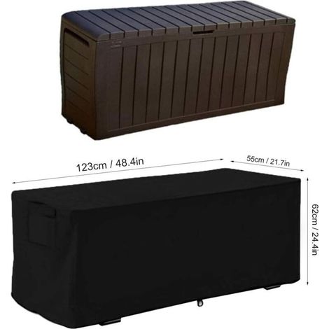 Housse de coffre de terrasse robuste et imperméable, protection pour banc de rangement extérieur, 123 x 62 x 55 cm, noire