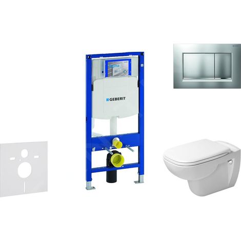 Geberit Duofix - Ensemble bâti-support, cuvette de toilette et siège D-Code, Rimless, SoftClose, plaque Sigma30, chrome mat / (1/5)