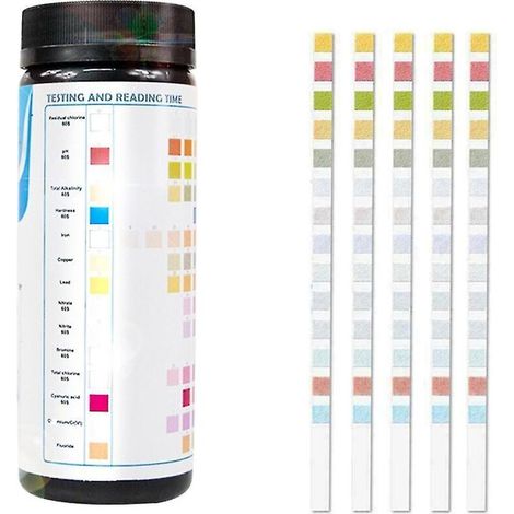 Bandelettes de test d'eau potable 14 en 1 – 50 bandelettes pour pH, plomb, mercure, chlore – Matériau PET écologique – Prêtes à l'emploi - 50pcs