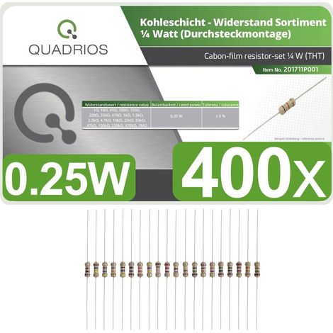 QUADRIOS 201711P001 SET RESISTENZE A STRATO DI CARBONIO USCITA ASSIALE 0,25 W 5 % 400 PZ. (1/3)