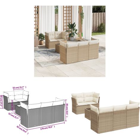 6-tlg. Garten-Sofagarnitur mit Kissen Beige Poly Rattan - Gartenmöbel Set - PE-Rattan Möbel - Outdoor Sofa - Esstisch - Lounge Set - Home & Living (1/3)