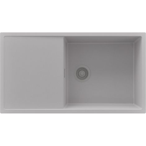 PRIMAGRAN Evier Cuisine en Granit 90x50cm,Lavabo 1 bac + Kit de Vidage, Évier à Encastrer au meuble 60cm - Ibiza, Gris