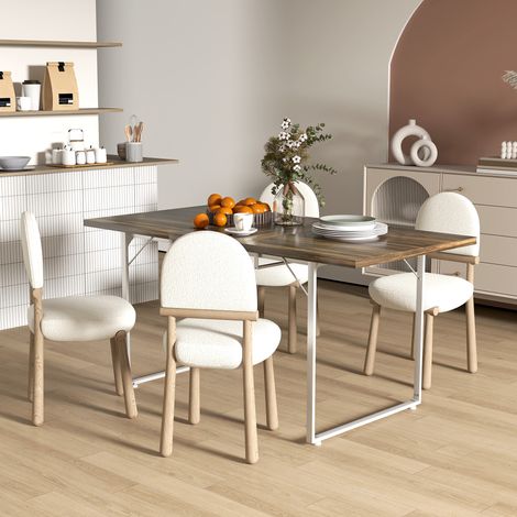 Mesa de Comedor Extensible de 120-160 cm Diseño Rústico con Tablero de Madera Vintage y Patas Metálicas en U Marrón (1/5)