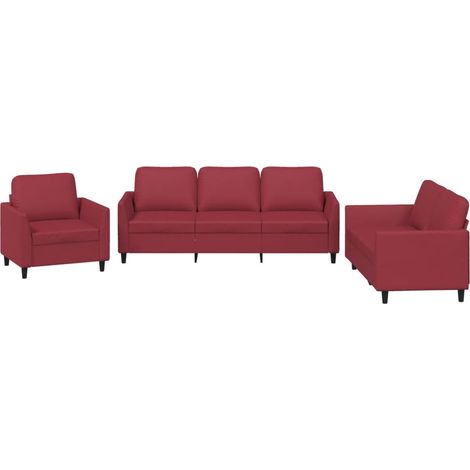 Maison Exclusive - Ensemble de canapés 3 pcs et coussins Rouge bordeaux Similicuir (1/5)