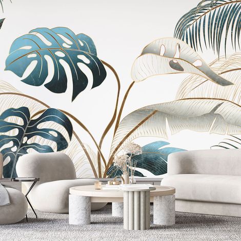 Papier peint panoramique - Feuilles tropicales - 130 cm x 55 cm (1/4)