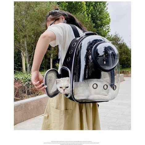 Ryggsäck - Kattryggsäck - katttransportväska - rymdkapsel - transparent fönster grå - PC-skydd - for utflykter - 23×30×42cm storlek bekvämt skydd g... (1/2)