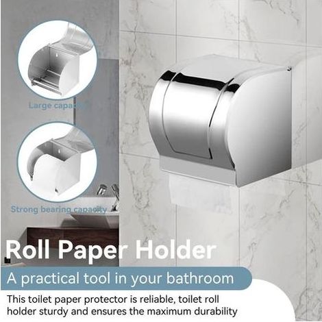 Porte-Papier Toilette,Support Papier Toilette Mural Porte Rouleau En Acier Inoxydable Couvercle De Papier Toilette Anti-Chat Mural Étanche (1/5)