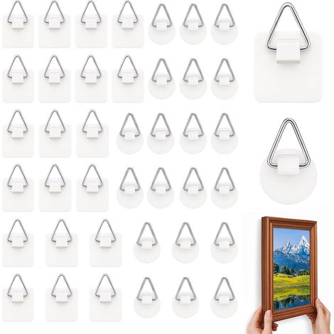 40 Pc Crochet Autocollant pour Tableau Accroche Tableau sans Percer Crochet Adhesif Mural pour Photos, Posters, Peintures, Miroirs, Décoration Murale, Art Mural(Petit carré + cercle) (1/5)