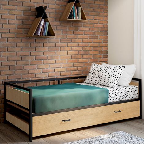 Banco cama 90 x 190 cm DETROIT convertible 180 x 190 cm estilo industrial (1/5)