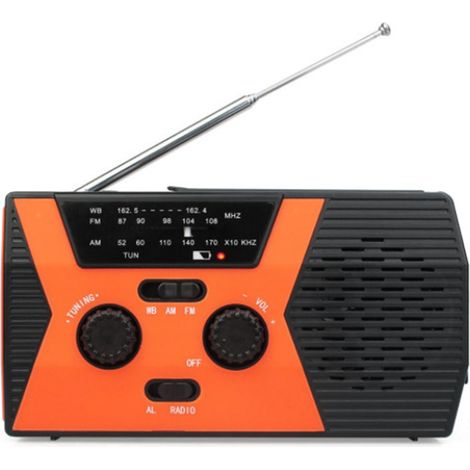 Radio portable AM/FM et NOAA d'extérieur, à énergie solaire et à manivelle, avec lampe torche LED, alarme SOS, batterie 2000 mAh et sortie USB. (1/5)