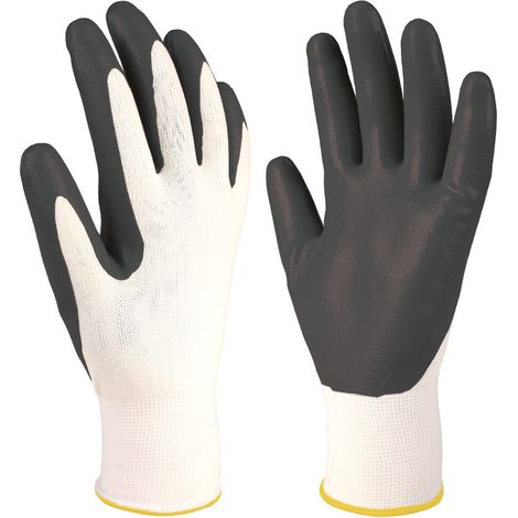 Guantes de poliéster y palma de nitrilo (Talla 7) color blanco y gris (1/5)