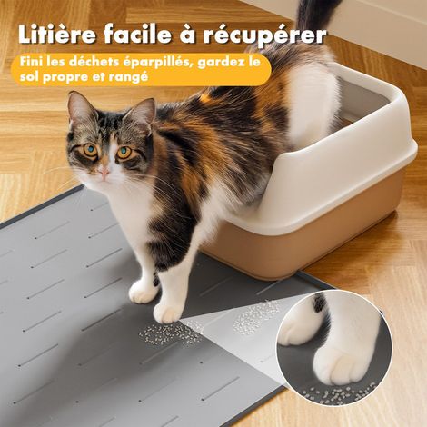 Tapis de Litière pour Chat en Silicone Imperméable Grand Format 86x56 cm Antidérapant Facile à Nettoyer pour Maison Propre