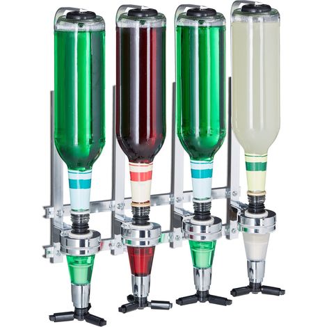 Relaxdays Dispenser di Bevande, Erogatore per 4 Bottiglie, Spillatore Birra, Succhi e Vino, HLP 36x35,5x11 cm, Argentato