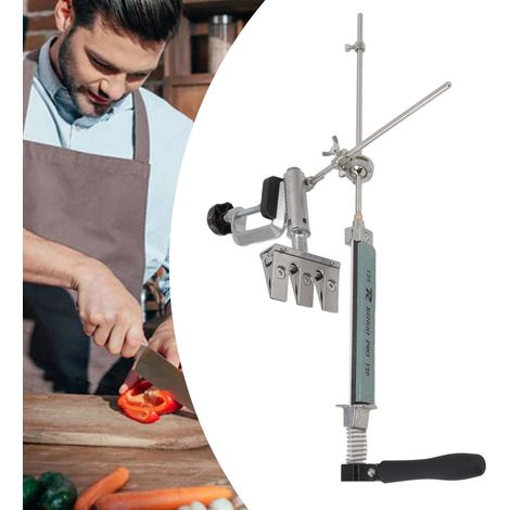 Affûteur de couteaux à angle fixe avec 4 pierres à aiguiser, des billes métalliques et un levier allongé – un ensemble d'affûteur de couteaux à angle fixe en métal indispensable. (1/5)