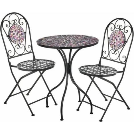 Set de table et 2 chaises - JUANIO - Set table + 2 chaises pliables - Noir - Métal - 60x60x72 cm (1/4)