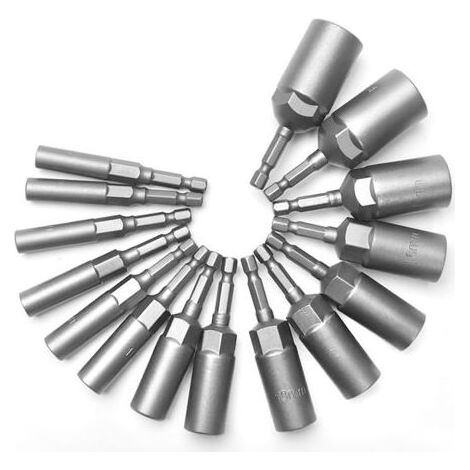 15 Pièces Douille Visseuse Approfondir, 5.5-19mm Adaptateur Hexagonal, Profondeur D'usinage 34mm, Hexagonal Pour Tournevis à Écrou de pour Perceuse à Main, Douille Visseuse a choc, Clé à Douille (15) (1/4)
