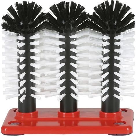 Brosse à vaisselle pour verres, Brosse à verre, Kit de lavage 3 pièces, 3 x 18 cm, Fabriquée en Allemagne, Perlon, 4 patins caoutchouc, Stable pour éviers jusqu'à 20 cm