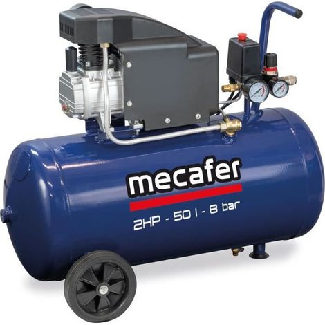 Mecafer – Compresseur lubrifié 50L 2HP 8BAR – Moteur induction – Idéal pour nettoyage, peinture, gonflage – Compact et transportable (1/3)