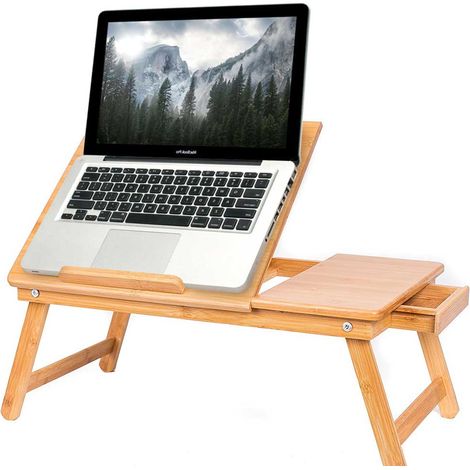 Tavolino Vassoio Letto Divano Porta Notebook Pc Tablet Pieghevole in Legno Bambu (1/5)