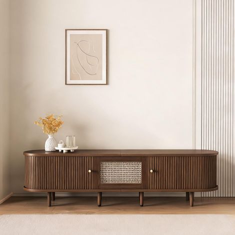 Meuble TV en MDF noyer foncé avec rangements 180 x 40 x 40 cm (1/5)