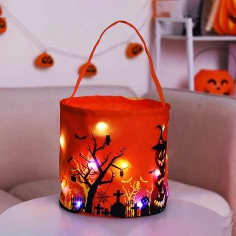 CCYKXA Halloween-Süßigkeiteneimer mit LED-Licht, kürbisförmiger Stoffbeutel, multifunktionaler Korb mit LED-Lampe (1/5)
