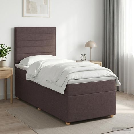 vidaXL Cama box spring con colchón Marrón Oscuro 100 x 200 cm Tela (1/5)