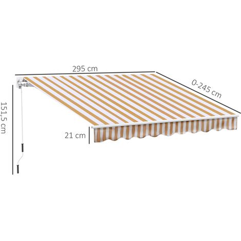 Store à bras articulé 3x2,5m, manivelle, support mural, aluminium, protection solaire pour balcon