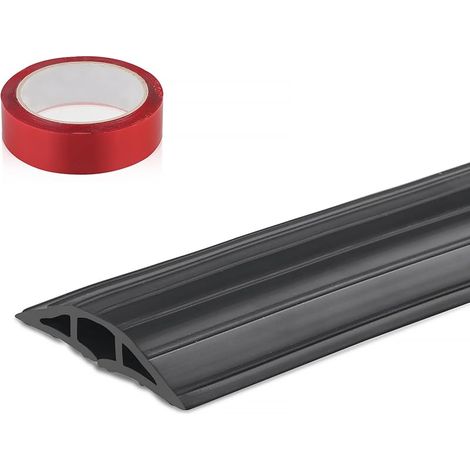 Passe Câble Sol 2M, Passage Plancher Souple Noir, 3 Passages pour Câbles et Fils, Protecteur Couvre-Câble de Sol 200 cm x 6,4 cm, avec Une Bande Adhésive Double Face de 500 3 cm (1/5)