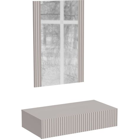 Dmora – Console suspendue avec miroir – Design moderne effet roseau – Dimensions 80x42 h97 cm – Couleur beige (1/4)