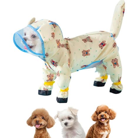 Impermeable para perros, estampado de oso amarillo, resistente al agua, apto para perros pequeños y medianos (amarillo, XL). (1/5)